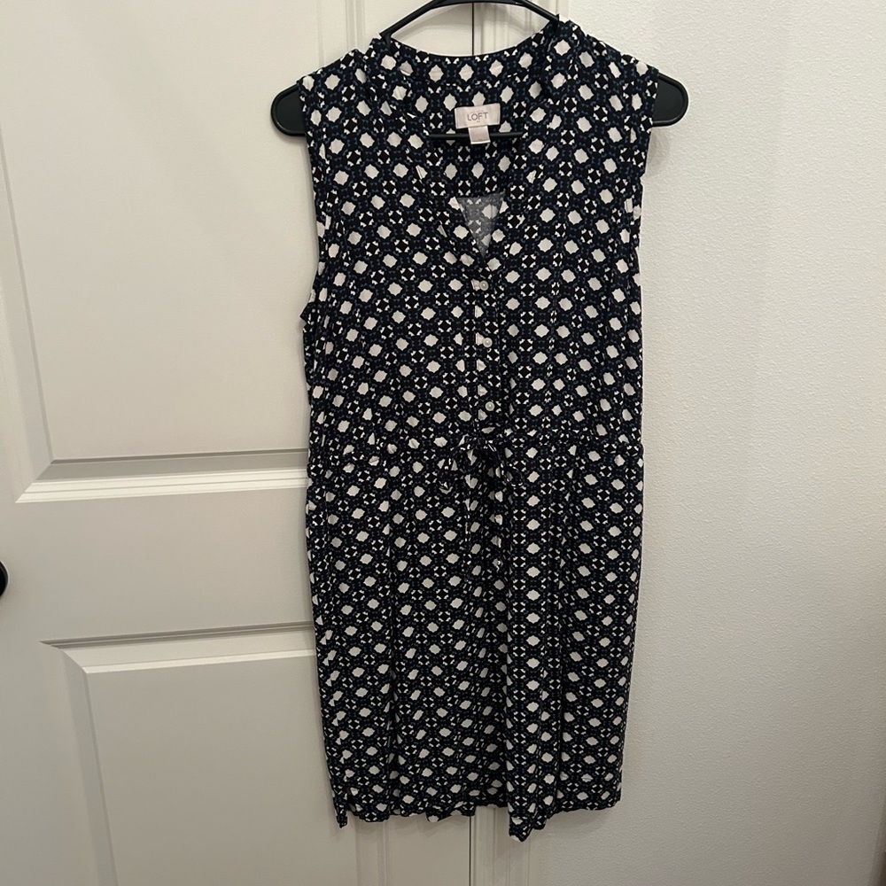 LOFT Geometric Black Cream and Blue Dress